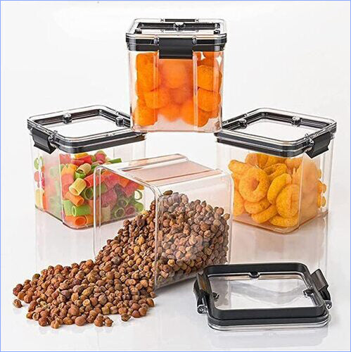 Airtight Plastic Storage Container Set - 700ml, Transparent Square Design | Lockable Lids, Space-saving Kitchen Organization