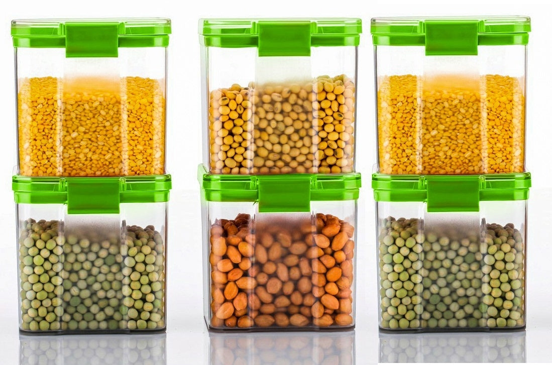 Airtight Plastic Storage Container Set - 700ml, Transparent Square Design | Lockable Lids, Space-saving Kitchen Organization