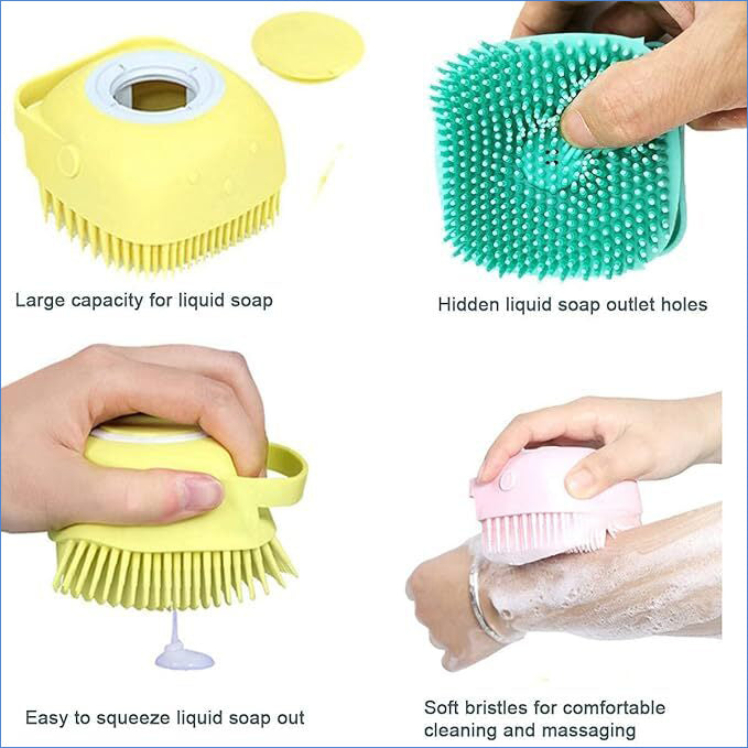 Millensiumaca Ac Body Scrubber With Soap Dispenser For Shower, Silicone Exfoliating Brushes, Soft Body Exfoliator, Bath Loofah For Babies, Kids, Women, Men And Pets (Pack Of 1)